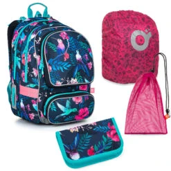 Schulset Topgal ALLY 22007 G - Schulrucksack + Federmäppchen + Schuhbeutel + Regenhülle