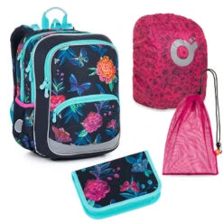 Großes Schulset Topgal BAZI 22003 G - Schulaktentasche + Federmäppchen + Schuhbeutel + Regenhülle