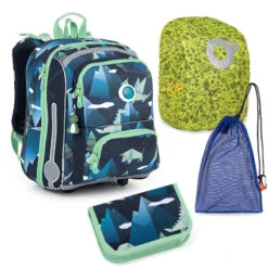 Großes Schulset Topgal BEBE 22012 B - Schulaktentasche + Federmäppchen + Schuhbeutel + Regenhülle