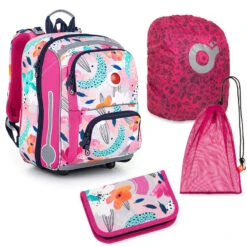 Großes Schulset Topgal BEBE 22001 G - Schulaktentasche + Federmäppchen + Schuhbeutel + Regenhülle