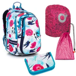 Großes Schulset Topgal LYNN 22008 G - Schulrucksack + Federmäppchen + Schuhbeutel + Regenhülle