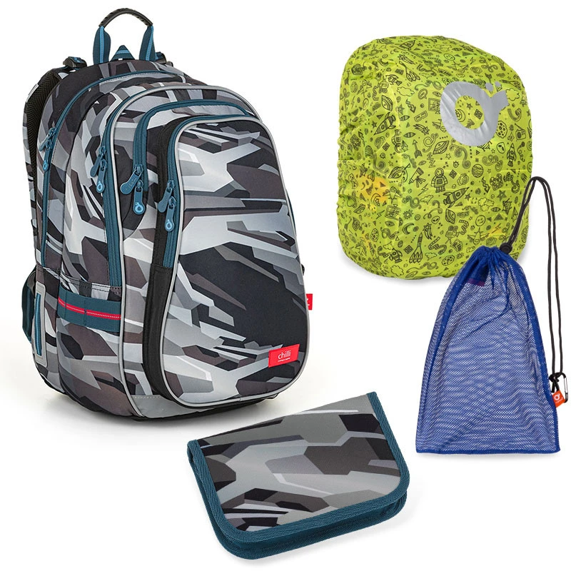 Großes Schulset Topgal MIRA 22019 B - Schultasche + Federmäppchen + Schuhbeutel + Regenhülle 1 Großes Schulset Topgal MIRA 22019 B - Schultasche + Federmäppchen + Schuhbeutel + Regenhülle