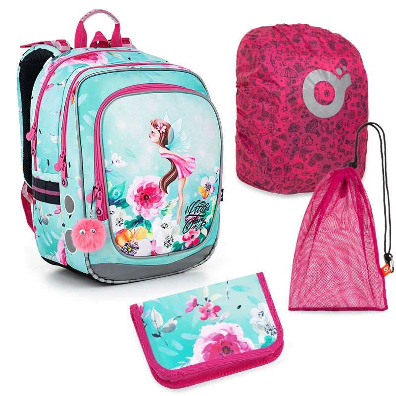 Großes Schülerset Topgal ENDY 22002 G - Schulrucksack + Federmäppchen + Schuhbeutel + Regenhülle 1 Großes Schülerset Topgal ENDY 22002 G - Schulrucksack + Federmäppchen + Schuhbeutel + Regenhülle