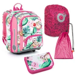 Großes Schulset Topgal BEBE 23001 G - Schulrucksack + Federmäppchen + Schuhbeutel + Regenhülle