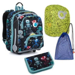 Großes Schulset Topgal BEBE 23011 B - Schulrucksack + Federmäppchen + Schuhbeutel + Regenhülle