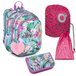 Großes Schulset Topgal ELLY 23004 G - Schulrucksack + Federmäppchen + Schuhbeutel + Regenhülle