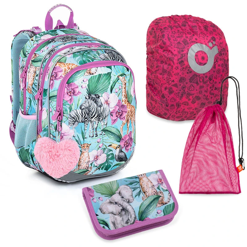 Großes Schulset Topgal ELLY 23004 G - Schulrucksack + Federmäppchen + Schuhbeutel + Regenhülle 1 Großes Schulset Topgal ELLY 23004 G - Schulrucksack + Federmäppchen + Schuhbeutel + Regenhülle