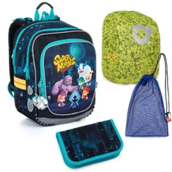 Großes Schulset Topgal ENDY 23012 B - Schulrucksack + Federmäppchen + Schuhbeutel + Regenhülle